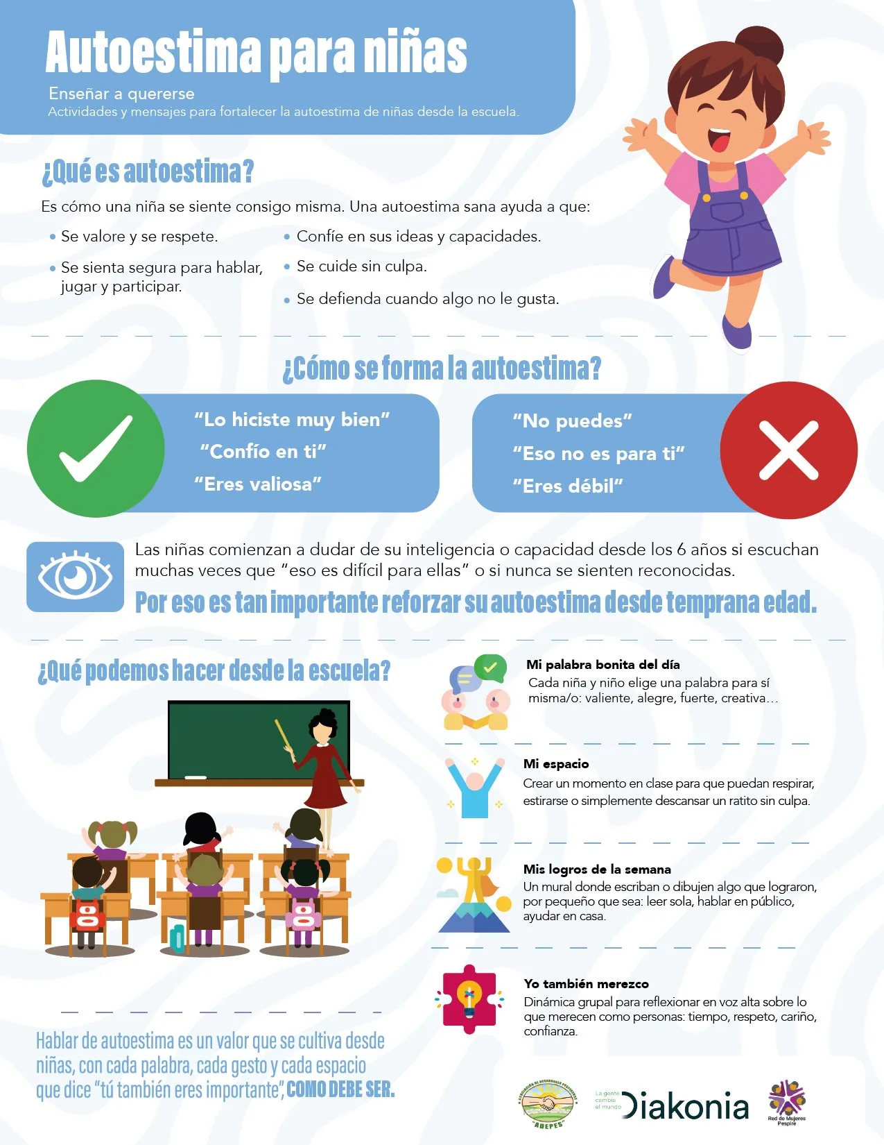 Infografía para fortalecer la autoestima de niñas, diseñada por agencia de publicidad con enfoque educativo.